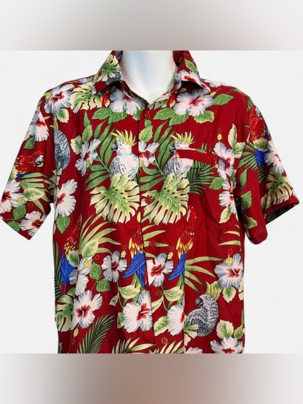 RIMA Women’s Red Tropical Print Button-Down Shirt, Size Small